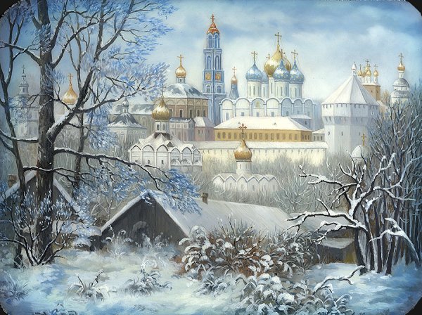 Федоскино лаковая миниатюра зима