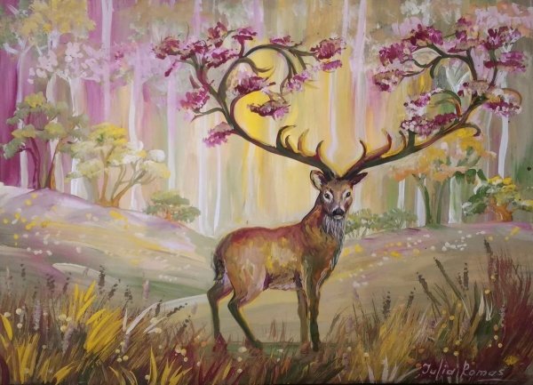 Пейзаж с животными карандашом