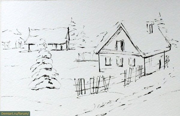 Зимний пейзаж набросок