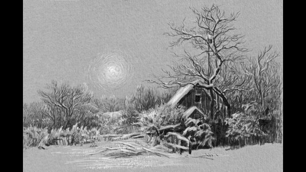 Зимний лес карандашом