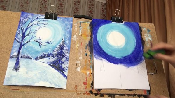 Рисование губкой зима