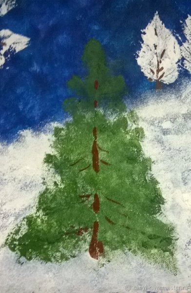 Рисование губкой для детей зима