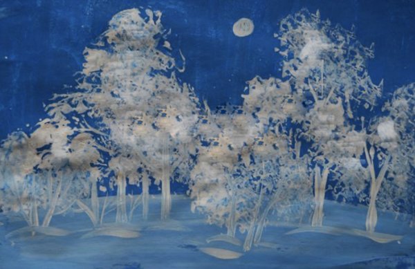 Набрызг техника рисования зима