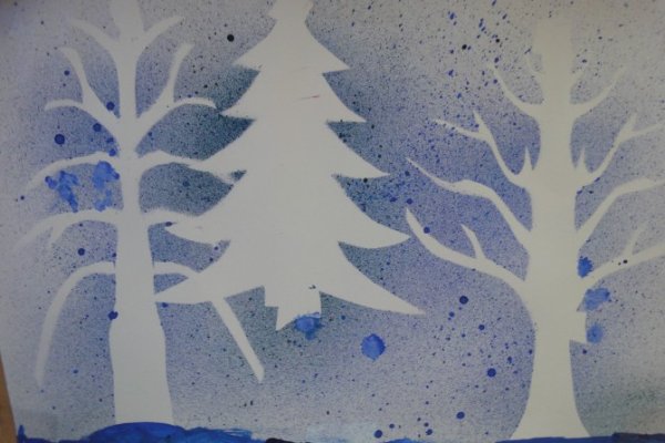 Рисование зимнего пейзажа в нетрадиционной технике рисования