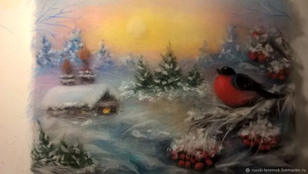 Живопись шерстью зимний пейзаж