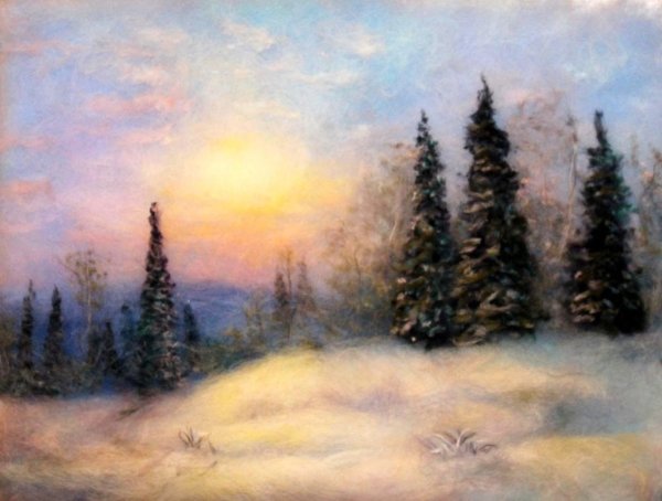 Картины из шерсти "зимний закат"