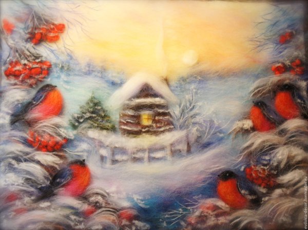 Шерстяная акварель зимний пейзаж