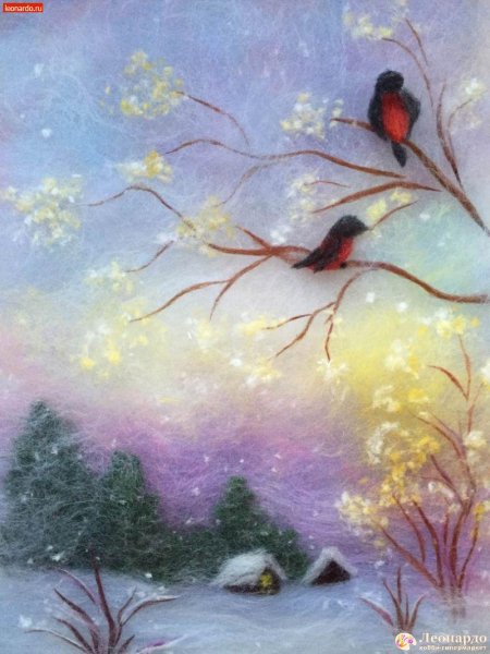 Зимняя картина из шерсти