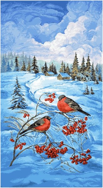 Пейзаж со снегирями