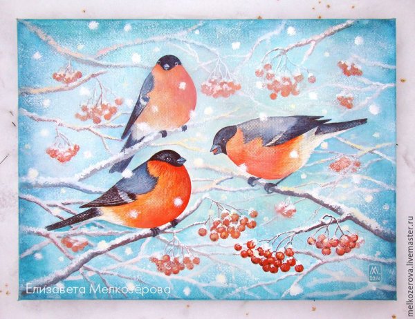 Снегири маслом Ольга Базанова