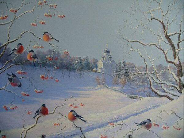 Снегирь красками