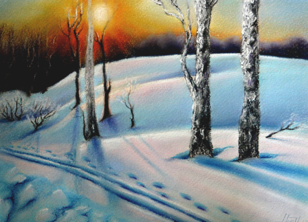 Пейзажи пастелью сухой зима