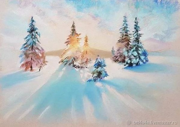 Зимний пейзаж в пастельных тонах