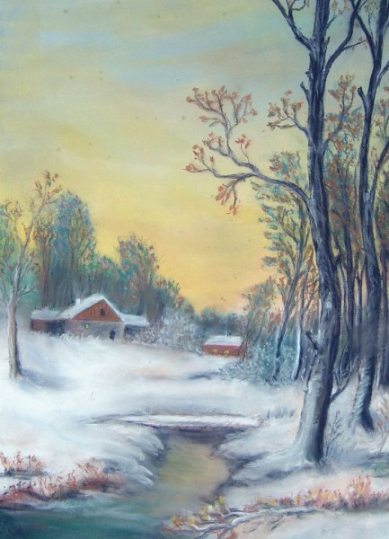 Зимний пейзаж пастелью