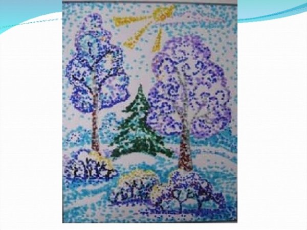 Рисование ватными палочками зима