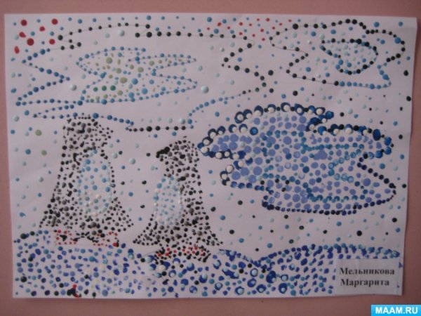 Рисование ватными палочками в старшей группе зима