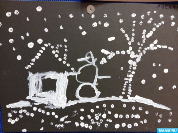 Рисование ватными палочками для детей зима
