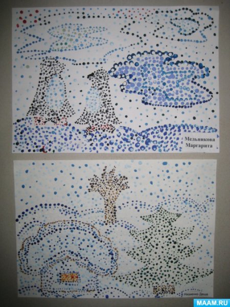 Новогодние рисунки в технике пуантилизм