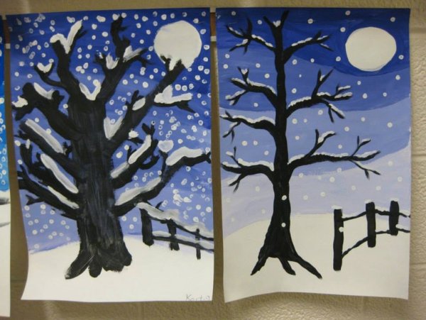 Рисование деревья зимой