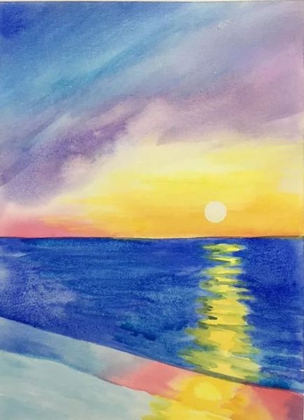 Морской пейзаж акварелью для начинающих