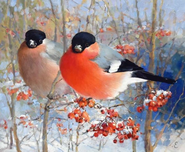 Снегирь живопись Мария Павлова