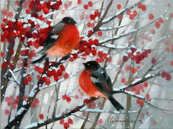 Картина Снегири на ветке