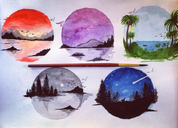 Пейзаж черной ручкой