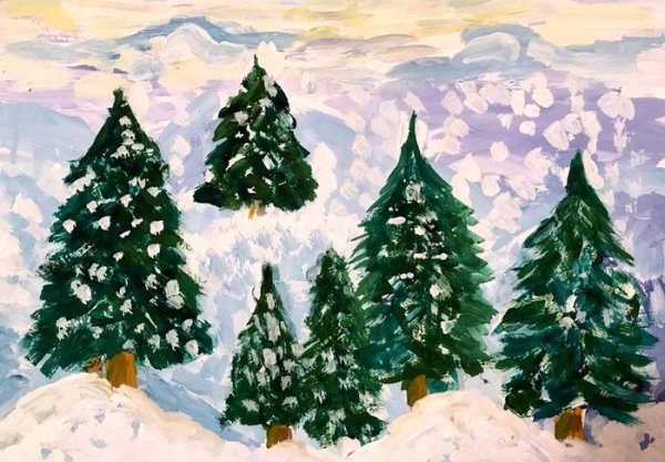 Рисование большие и маленькие ели