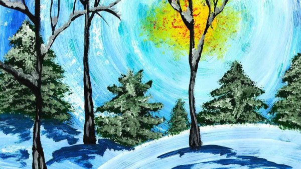 Рисование зимний лес