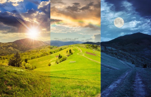 Пейзаж днем и вечером