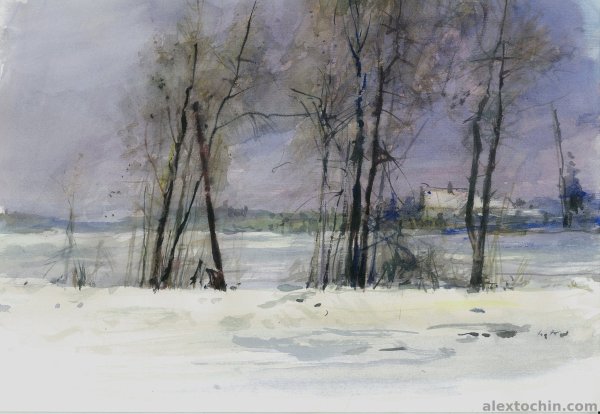 Художник акварелист Татьяна Анисимова зимний пейзаж