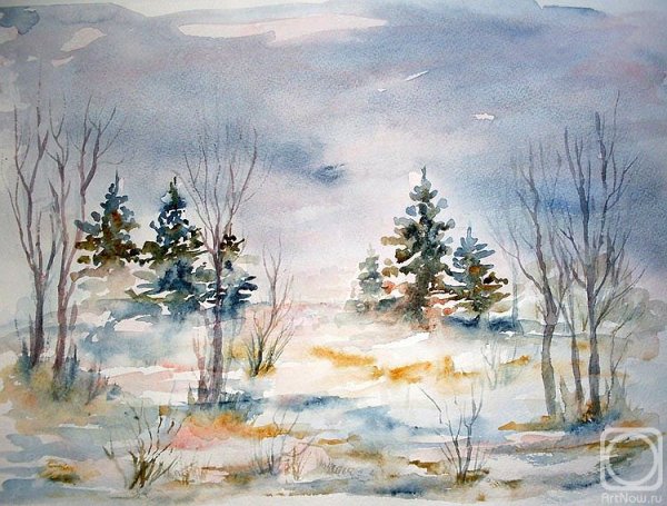 Этюд зимний пейзаж акварелью Андрей Крутов