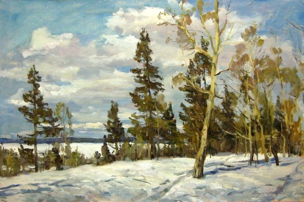 Лямин Николай зимний пейзаж с избушкой