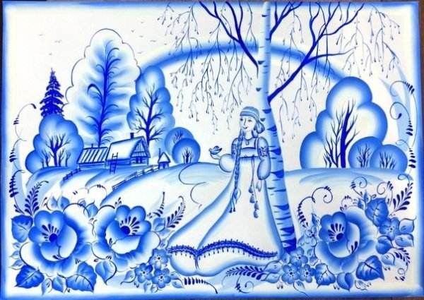 Пейзажный орнамент на посуде