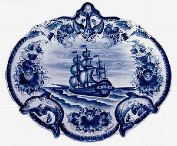 Зимний пейзаж в технике Гжель