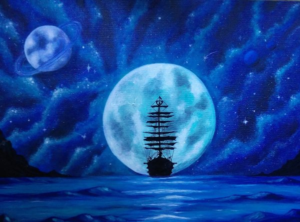 Ночной пейзаж карандашом