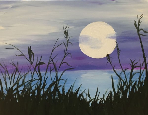 Ночной пейзаж гуашью