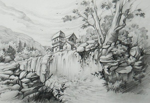 Пейзаж карандашом