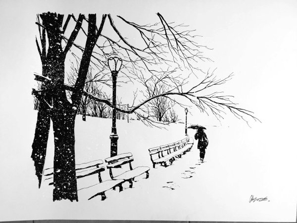 Пейзаж черно белый рисунок