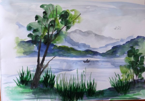 Пейзаж акварелью