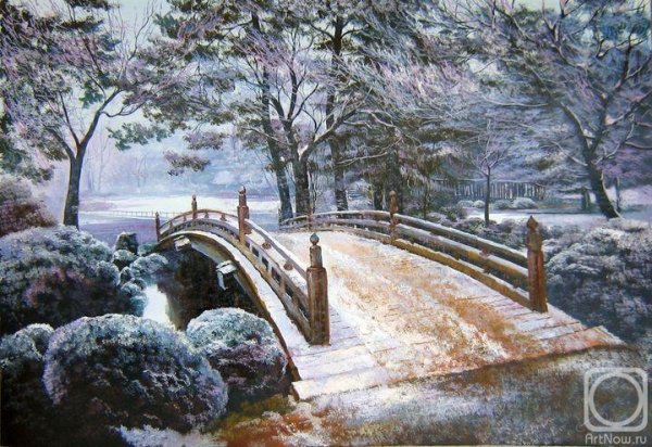 Зимний пейзаж с мостом