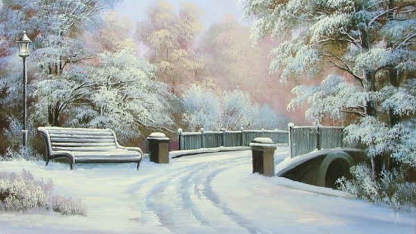 Картина мостик Константин Юнович зима