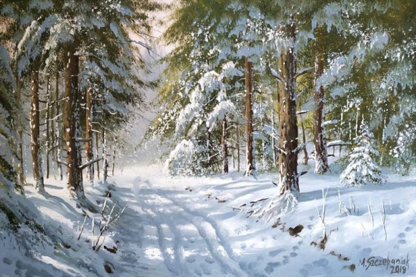Зимний лес... Художник Marek Szczepaniak