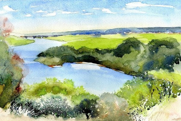 Пленэр акварелью река