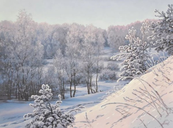 Зимняя береза акварелью для детей