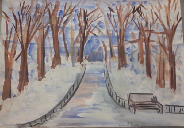 Рисование зимний лес