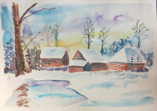 Детские работы зима акварель