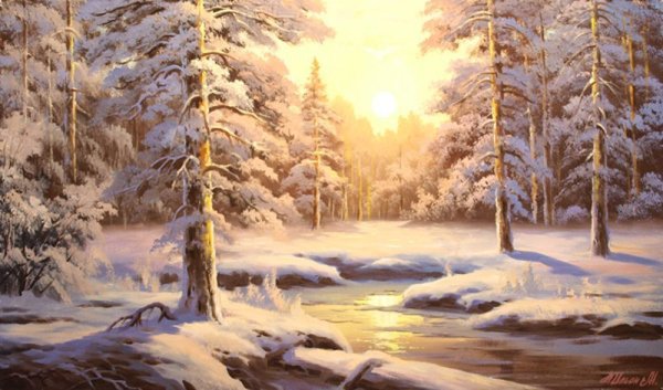 Леднев Александр Алексеевич . Зимний пейзаж.