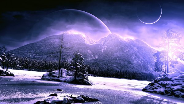 Зимний ночной пейзаж