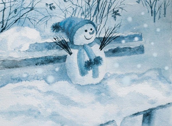 Снеговик живопись